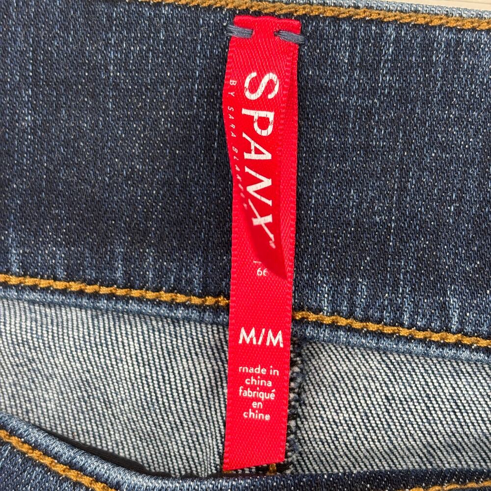 Spanx Pull On Jeans Size M High Rise Stretch Denim Distressed Raw Hem Skinny - Picture 3 of 11
